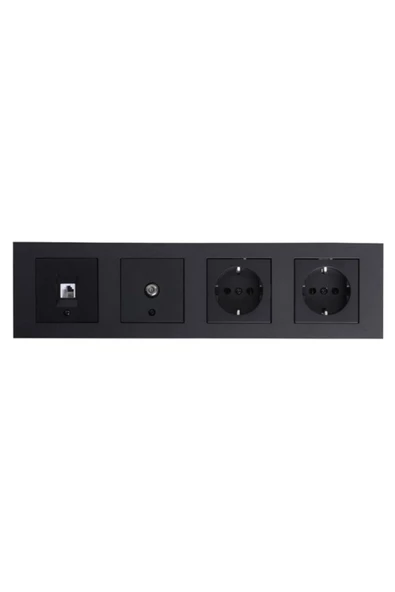Ovivo Grano Siyah Topraklı Priz +topraklı Priz+tv (uydu)prizi+nümeris+4 Lü Çerçeve 4 Lü Set