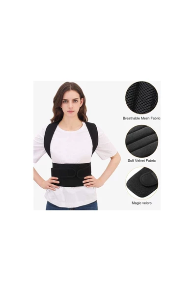 Unisex Siyah Balenli Korse Kamburluk Önleyici Dik Durmak Için Bel Sırt Korse - Resim 5