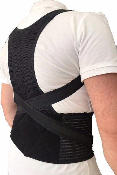 Unisex Siyah Balenli Ortopedik Sporcu Boydan Dik Duruş Korsesi - Resim 3