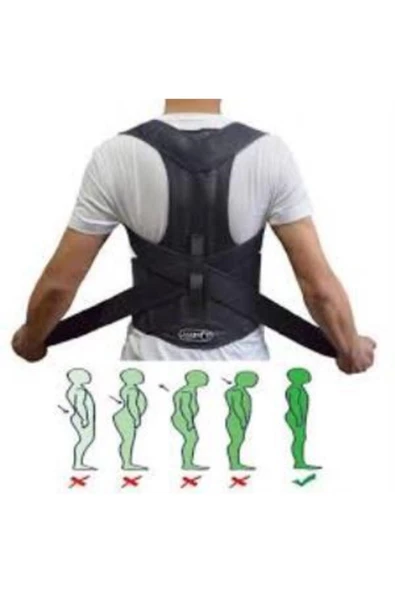 Unisex Siyah Balenli Ortopedik Sporcu Boydan Dik Duruş Korsesi - Resim 4