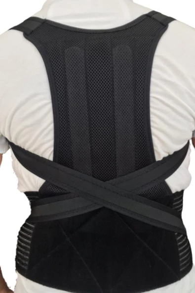 Unisex Siyah Balenli Ortopedik Sporcu Boydan Dik Duruş Korsesi - Resim 2