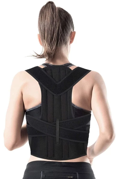 Dik Tutucu Kamburluk Önleyici Unisex Siyah Bel Ve Sırt Destekleyeci Ortopedik Korse