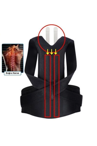 Unisex Siyah Balenli Dik Duruş Bel Ve Sırt Korsesi - 6