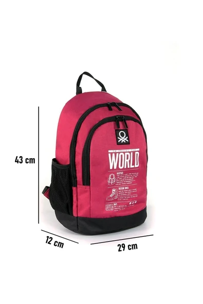 United Colors of Benetton "The World" Çift Bölmeli Okul Sırt Çantası Bordo / 03834 - Resim 4