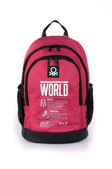 United Colors of Benetton "The World" Çift Bölmeli Okul Sırt Çantası Bordo / 03834 ürün görseli