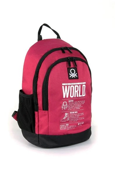 United Colors of Benetton "The World" Çift Bölmeli Okul Sırt Çantası Bordo / 03834 - Resim 3