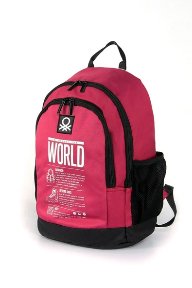 United Colors of Benetton "The World" Çift Bölmeli Okul Sırt Çantası Bordo / 03834 - Resim 5