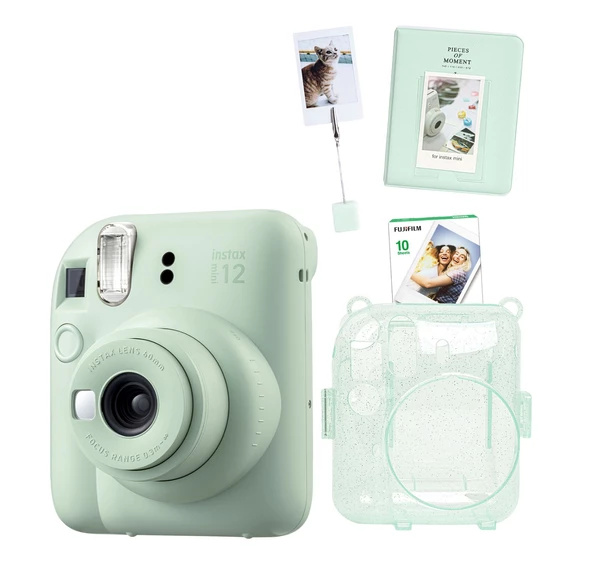 Fujifilm Instax Mini 12 10 Filmli Kıskaçlı Stand-PVC Albüm v Kılıflı Yeşil Fotoğraf Makinesi