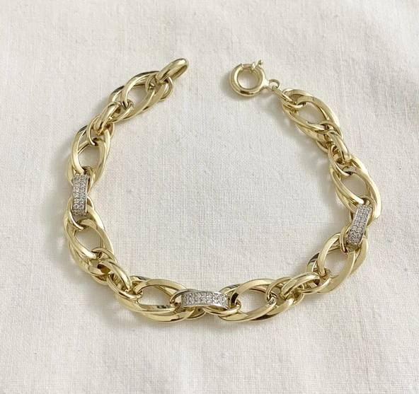 Taşlı Hallow Spor Altın Bileklik - Resim 1