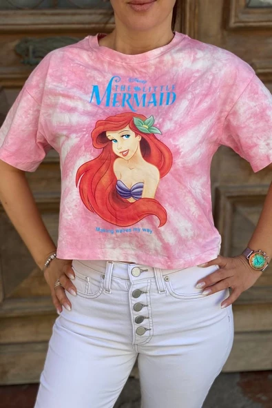 Kadın Desenli Crop,pembe Crop,t-shirt