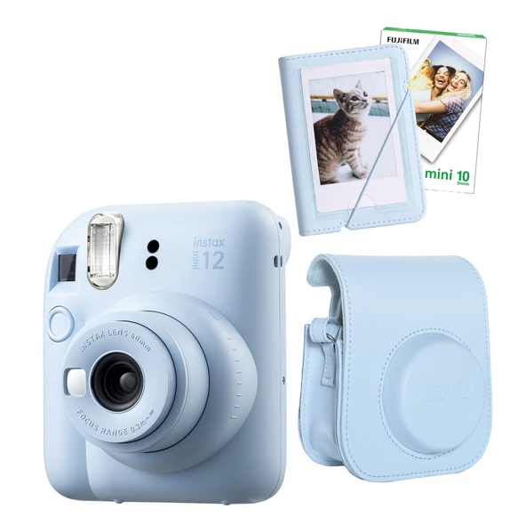 Fujifilm Instax Mini 12 10 Filmli Mini Albüm ve Deri Kılıflı Mavi Fotoğraf Makinesi