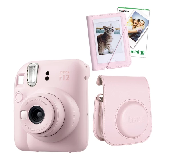 Fujifilm Instax Mini 12 10 Filmli Mini Albüm ve Deri Kılıflı Pembe Fotoğraf Makinesi