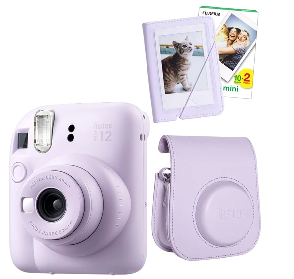 Fujifilm Instax Mini 12 20 Filmli Mini Albüm ve Deri Kılıflı Lila Fotoğraf Makinesi