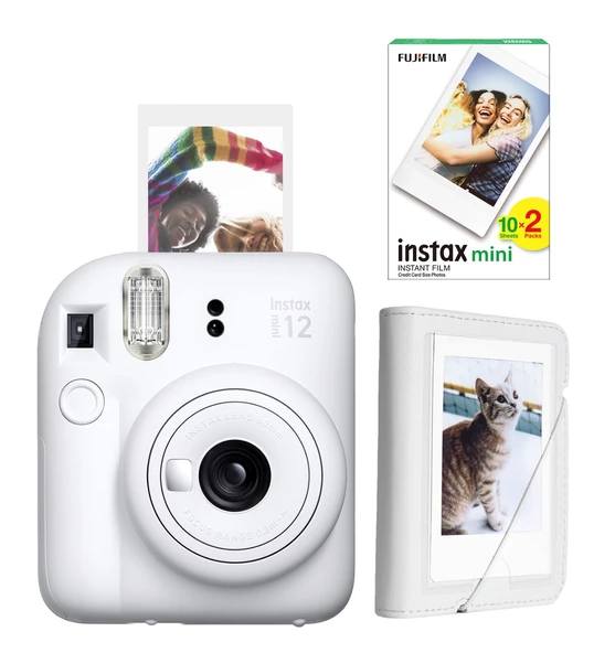Fujifilm Instax Mini 12 Beyaz Fotoğraf Makinesi 20'li Film ve Mini Albüm Seti