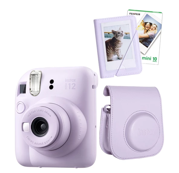 Fujifilm Instax Mini 12 Lila Fotoğraf Makinesi 10'lu Film Mini Albüm ve Deri Kılıf Seti