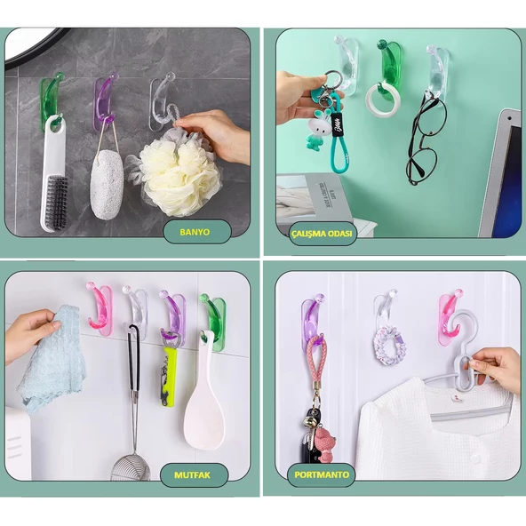 YATE10 4 Adet Şeffaf Yapışkanlı Askı - 3