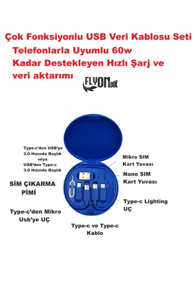 Çoklu Şarj Kablo ve Veri Aktarım Seti iPhone iPad Samsung Android PC Bilgisayar Tablet  Bilgisayar