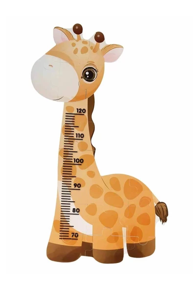 Çocuk Odası İçin Şirin Zürafa Boy Ölçer ve 18 Parça Puzzle - 4