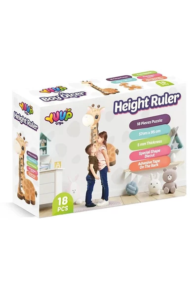 Çocuk Odası İçin Şirin Zürafa Boy Ölçer ve 18 Parça Puzzle - 3