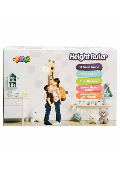Çocuk Odası İçin Şirin Zürafa Boy Ölçer ve 18 Parça Puzzle - 5