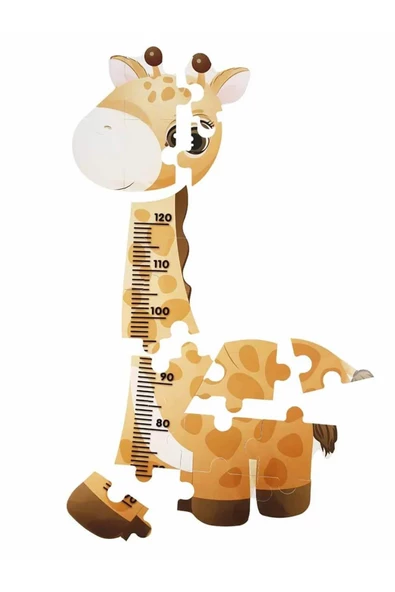 Çocuk Odası İçin Şirin Zürafa Boy Ölçer ve 18 Parça Puzzle - 7