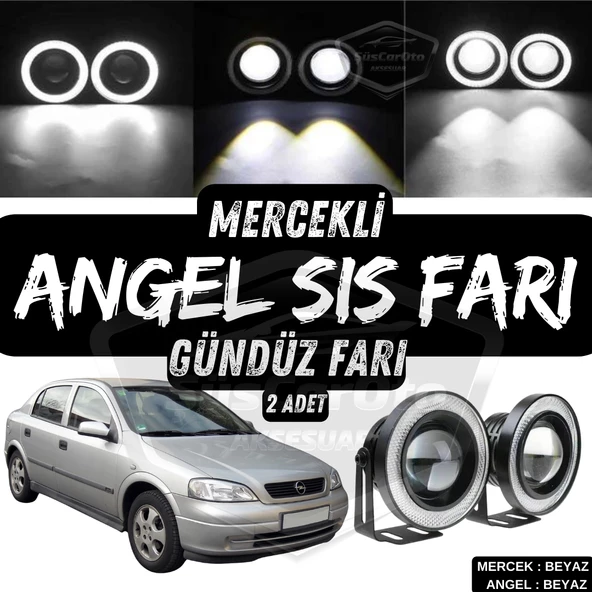 Opel Astra G 1998-2004 Uyumlu Üniversal Mercekli Angel Sis Farı Metal Su Geçirmez 76 mm Beyaz Halkalı Gündüz Farı Angel Eyes 2 Adet