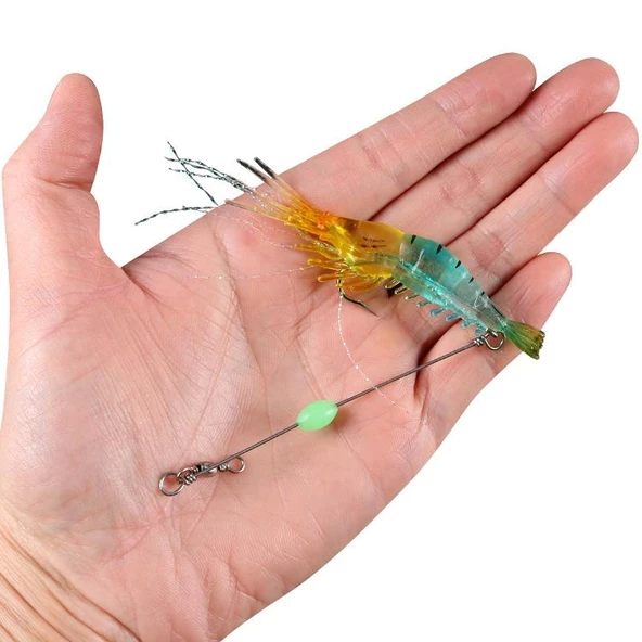 Valkyrie 7 Adet Kancalı Fosforlu Sahte Karides Balık Yemi Silikon 8cm 5gr Yapay Olta Yem Seti - 2