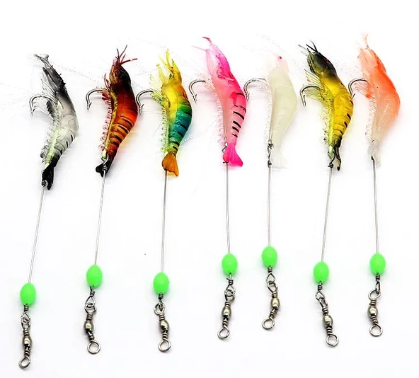 Valkyrie 7 Adet Kancalı Fosforlu Sahte Karides Balık Yemi Silikon 8cm 5gr Yapay Olta Yem Seti - 4