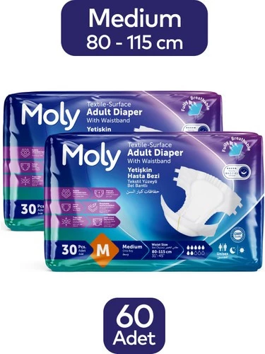 Moly Belbantlı Medium (M) 30'Lu  2 Adet Yetişkin Hasta Bezi
