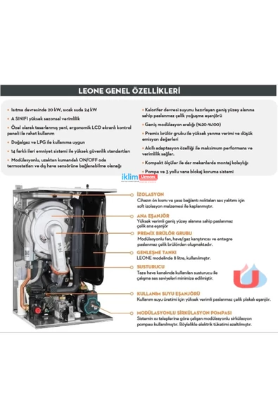 Ferroli Leone 20 kW Tam Yoğuşmalı Kombi (Baca Kiti Dahil) (Montaj Hariç) - 5