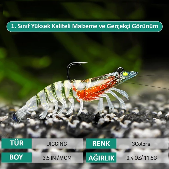 Valkyrie 3 Adet Silikon Karides Balık Yemi 9cm 11.5gr Gerçekçi Levrek Katili Yem LRF Spin - 3