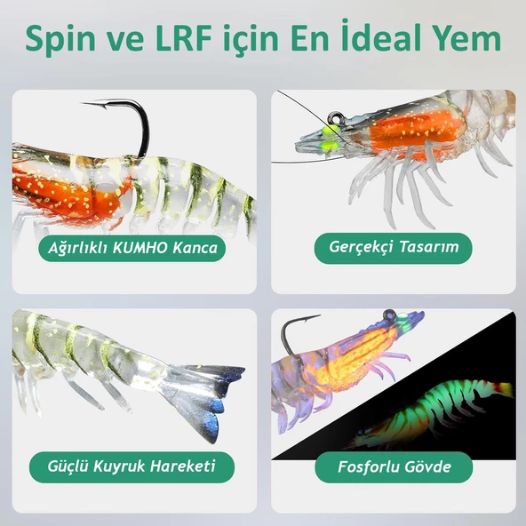 Valkyrie 3 Adet Silikon Karides Balık Yemi 9cm 11.5gr Gerçekçi Levrek Katili Yem LRF Spin - 2