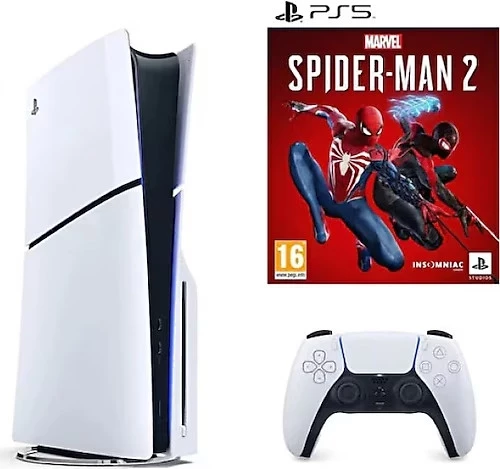 Sony Playstation 5 Slim Diskli 1 TB Oyun Konsolu + Spider-Man 2 PS5 Oyun (İthalatçı Garantili)