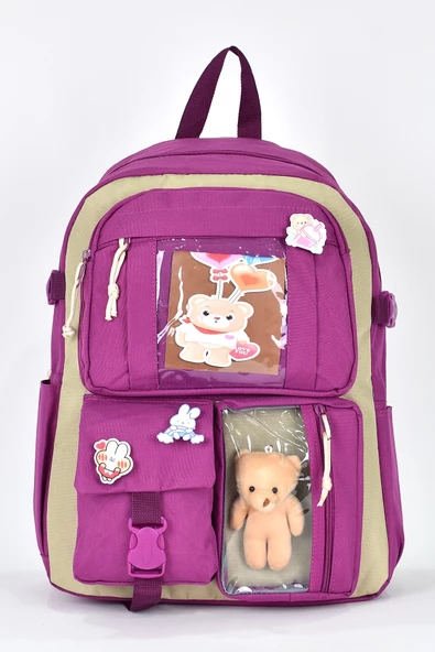 Elatae Ortopedik Lüks Kumaş Çok Gözlü Kız Çocuk İlkokul Sırt Çantası Mor 1480 ürün görseli