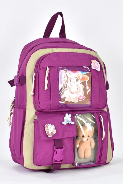 Elatae Ortopedik Lüks Kumaş Çok Gözlü Kız Çocuk İlkokul Sırt Çantası Mor 1480 - Resim 2