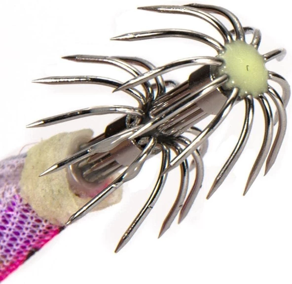 Valkyrie 10 Adet Fosforlu Çantalı Kalamar Zokası 13.3cm 20gr Kumaş Kaplı Kurşunlu Yem Seti BÜYÜK BOY Sübye Ahtapot Kalamar Yemi - 5