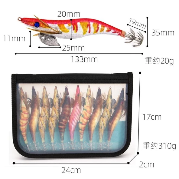 Valkyrie 10 Adet Fosforlu Çantalı Kalamar Zokası 13.3cm 20gr Kumaş Kaplı Kurşunlu Yem Seti BÜYÜK BOY Sübye Ahtapot Kalamar Yemi - 2