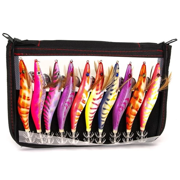 Valkyrie 10 Adet Fosforlu Çantalı Kalamar Zokası 13.3cm 20gr Kumaş Kaplı Kurşunlu Yem Seti BÜYÜK BOY Sübye Ahtapot Kalamar Yemi - 9