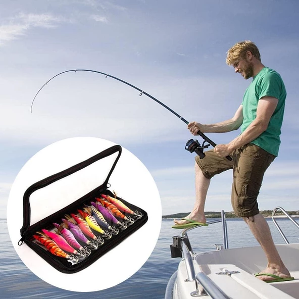 Valkyrie 10 Adet Fosforlu Çantalı Kalamar Zokası 13.3cm 20gr Kumaş Kaplı Kurşunlu Yem Seti BÜYÜK BOY Sübye Ahtapot Kalamar Yemi - 6