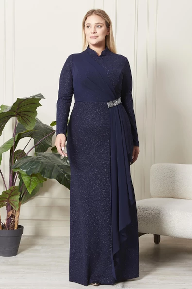 Ferace Kadın Büyük Beden Simli Taş Detaylı Abiye - 3