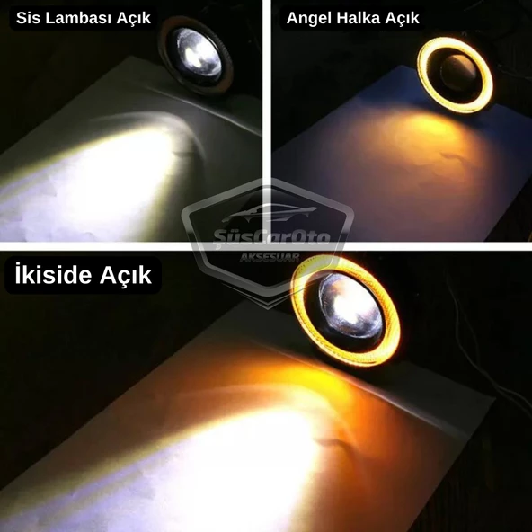 Opel Astra G 1998-2004 Uyumlu Üniversal Mercekli Angel Sis Farı Metal Su Geçirmez 76 mm Sarı Halkalı Gündüz Farı Angel Eyes 2 Adet - 5