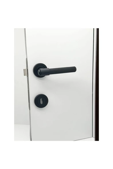 Punch Mat Siyah Rozetli Oda Kapı Kolu 1 Takım - Resim 2