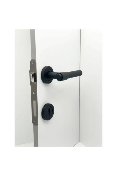 Punch Mat Siyah Rozetli Oda Kapı Kolu 1 Takım - Resim 4