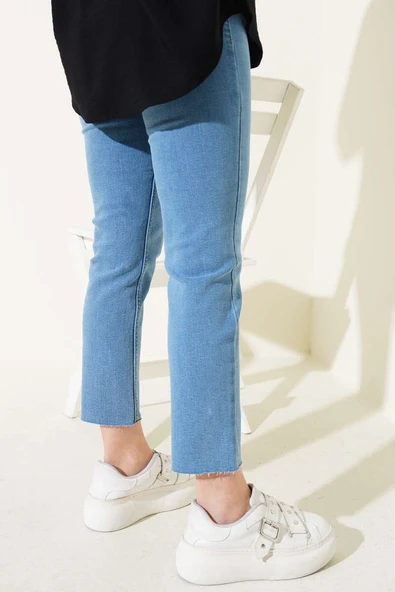 Boru Paça Sökük Jean Pantolon Mavi - 3