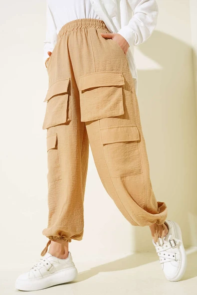 Önü Kargo Cepli Pantolon Camel