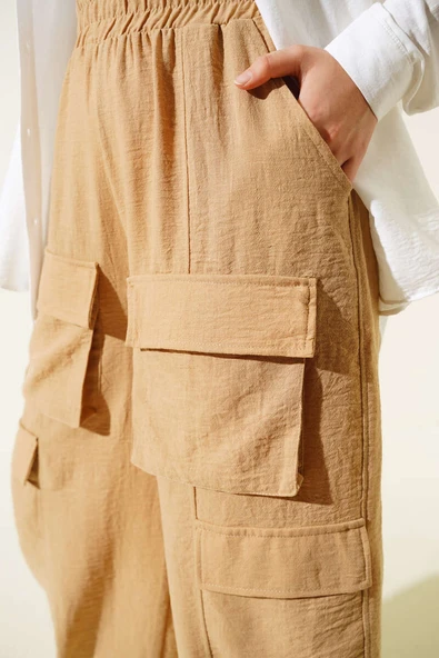 Önü Kargo Cepli Pantolon Camel - Resim 4