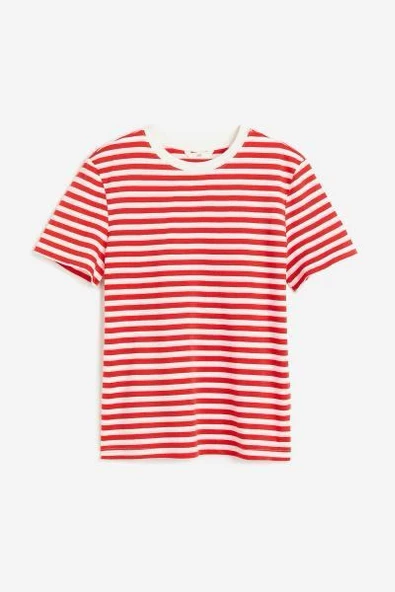 H&M Beyaz-Kırmızı Çizgili Tshirt - 2