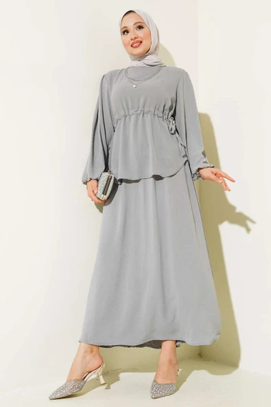 Ayrobin Etekli İkili Takım Melanj Gri ürün görseli 1