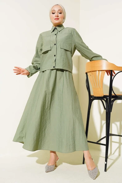 Çıtçıtlı Etekli Paraşüt İkili Takım Çağla Yeşili - Resim 2