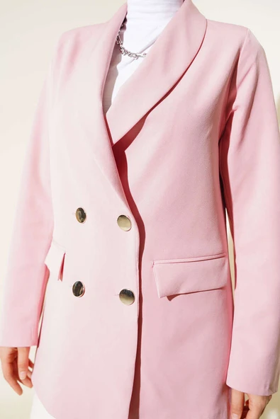 Dört Düğmeli Dabıl Ceket Pembe - 4